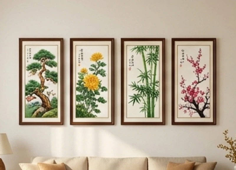 Bộ tranh tứ quý tùng cúc trúc mai bằng gỗ mang hành Mộc là lựa chọn tuyệt vời cho gia chủ sinh năm Mậu Ngọ