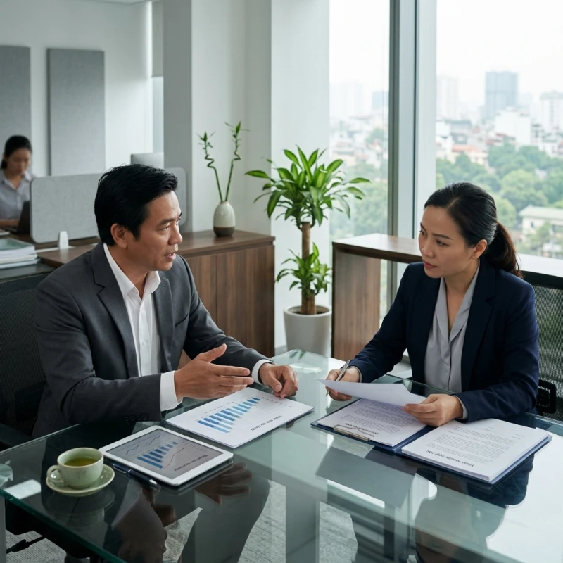 Tuổi Sửu hợp làm ăn với tuổi nào: định hướng đối tác & phân vai 1 Buổi đàm phán kinh doanh căng thẳng với các tài liệu và biểu đồ minh họa rõ ranh giới hợp tác