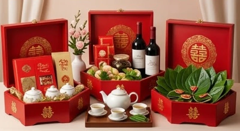 Tháng tốt xấu của tuổi Tuất năm 2027: Lịch đại cát từng can chi 6 Các tráp ăn hỏi truyền thống màu đỏ được sắp xếp ngay ngắn chuẩn bị cho lễ cưới hỏi