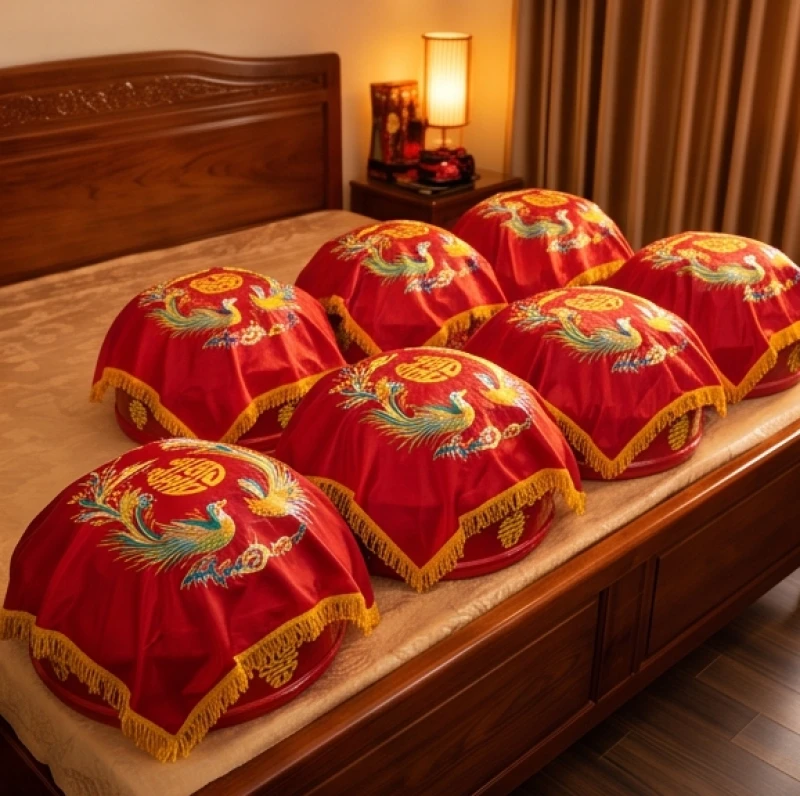 Mâm quả cưới lộng lẫy mang ý nghĩa cầu chúc tài lộc và con cái sung túc cho từng thế hệ cô dâu