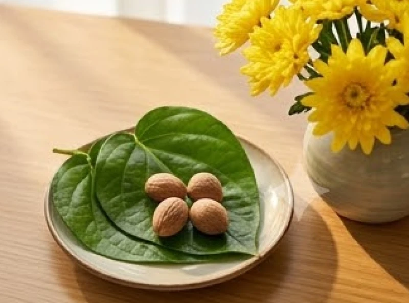 Tuổi Tuất nhập trạch ngày nào tốt: lịch chuẩn & kịch bản hành lễ 11 Đĩa trầu cau xanh mướt bên cạnh bình hoa cúc vàng rực rỡ chuẩn bị cho nghi thức cúng bái