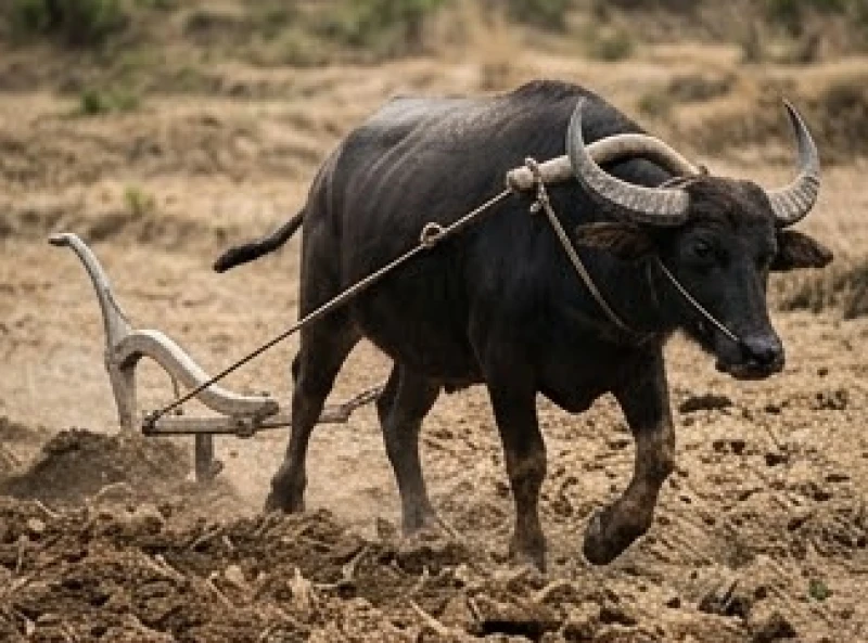 Mơ thấy đàn trâu đen: Giải mã điềm báo cát hung theo bối cảnh 3 Con trâu đen khỏe mạnh đang cày xới mảnh đất khô cằn dưới ánh sáng mờ ảo