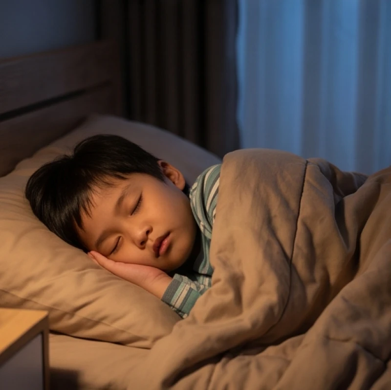 Một em bé đang ngủ say sưa và ấm áp trong chăn vào ban đêm để phục hồi sức khỏe