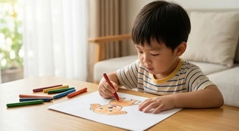 Chó chết trong nhà là điềm gì: Phân biệt điềm báo & cách xả xui 7 Bé gái ngồi chăm chú vẽ bức tranh hình chú chó nhỏ bằng sáp màu trên chiếc bàn gỗ