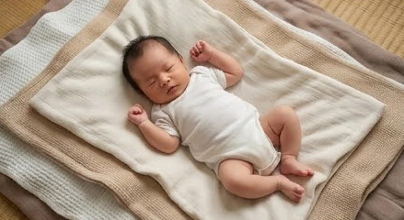 Một em bé sơ sinh ngoan ngoãn nằm đơn độc trên chiếc chăn êm ái chờ đợi người đến đón nhận