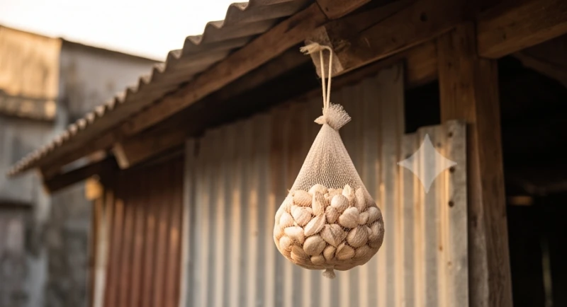 Dơi treo trên mái nhà là điềm gì: Giải mã và cách xử lý tránh kỵ 8 Túi lưới nhỏ chứa tỏi đập dập treo dưới khe hở mái tôn để xua đuổi dơi làm tổ một cách an toàn