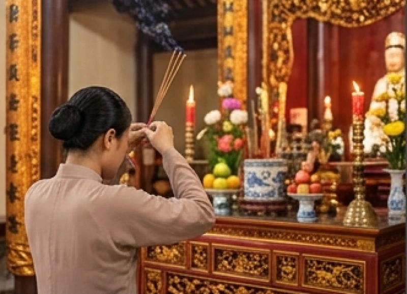 Văn khấn ngày tiệc tại Đền Tam Kỳ: Sắm lễ và bài cúng chuẩn 7 Tín chủ chắp tay thành kính thắp nén tâm hương tại ban Công Đồng trước khi tiến sâu vào các ban phụ