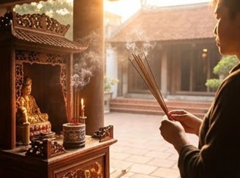 Văn khấn miếu Bà: Trình tự dâng lễ và bài cúng chuẩn 1 Người đi viếng dâng hương tại ban Thổ Địa và Thủ Đền trước khi tiến vào chính cung đền miếu