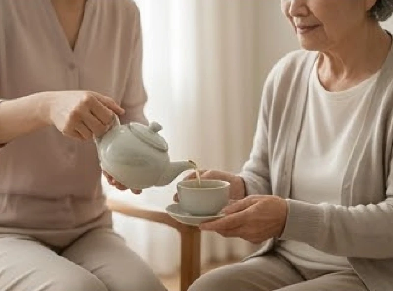 Tuổi Ất Dậu 1945: Bản mệnh, phong thủy dưỡng sinh và sao hạn 4 Con cháu đang ân cần rót trà và trò chuyện cùng người lớn tuổi trong phòng khách