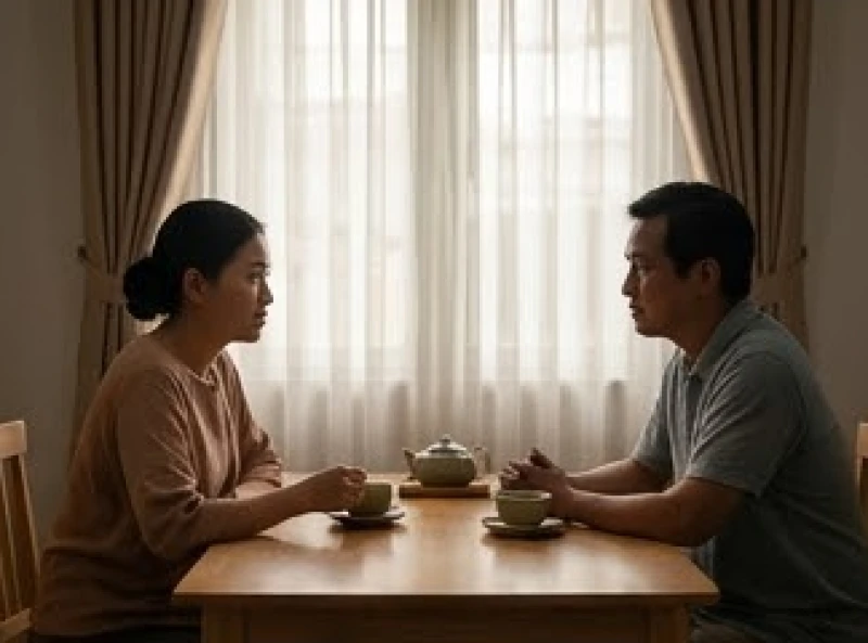 Hai người đang ngồi đối diện nhau trò chuyện nhẹ nhàng bên tách trà để tháo gỡ những hiểu lầm