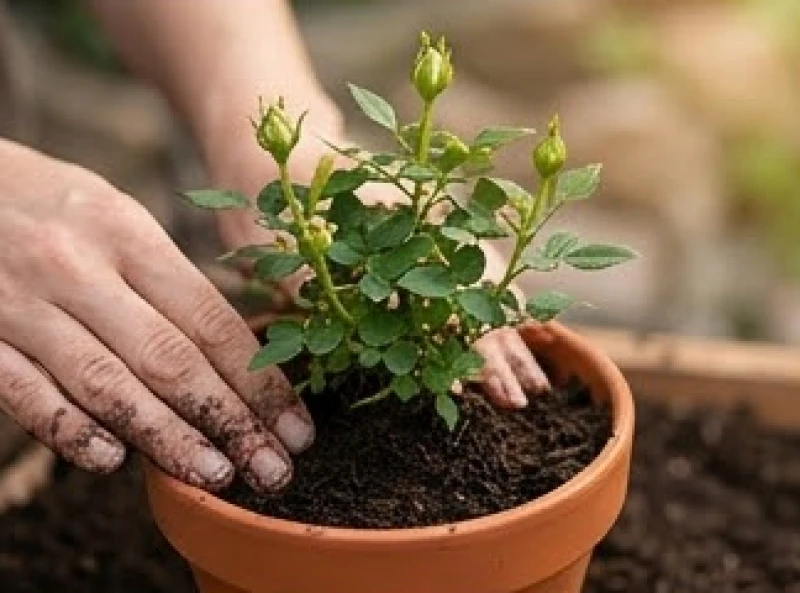Mơ Thấy Nụ Hoa Hồng: Giải Mã Điềm Báo Tình Duyên & Số May Mắn 5 Đôi bàn tay lấm lem đất đang cẩn thận vun vén góc chậu nhỏ để ươm trồng một cành hoa hồng tươi tốt