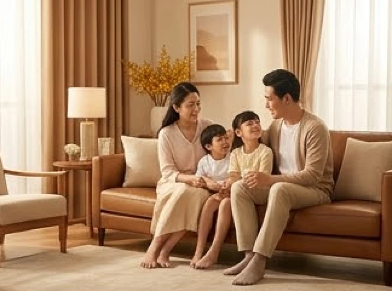 Gia đình nhỏ tận hưởng khoảnh khắc bình yên bên nhau trong một ngôi nhà khang trang