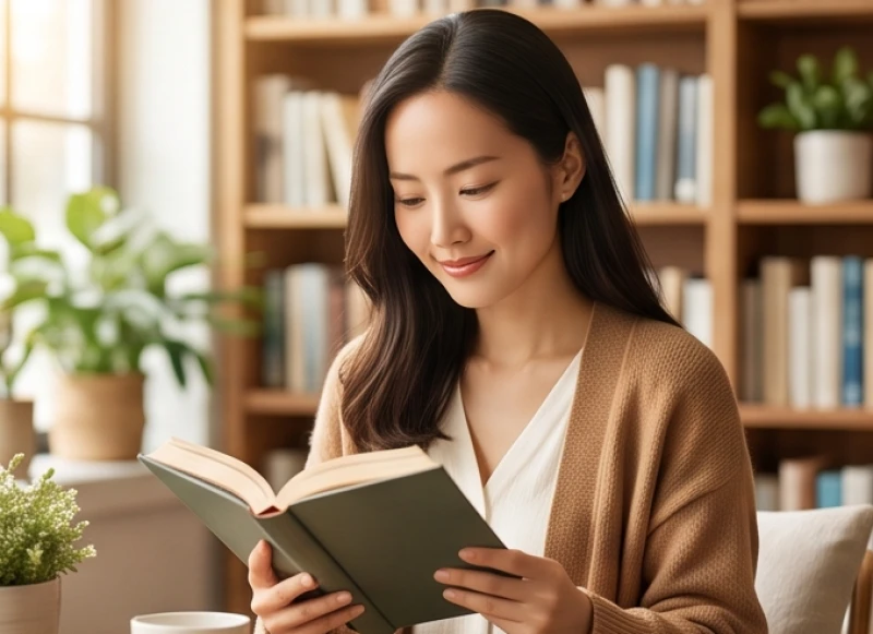 Tướng trán rộng: Cách nhận biết, luận giải vận mệnh và kiểu tóc 5 Nữ giới có vầng trán thanh thoát đang đọc sách thể hiện sự trau dồi tri thức liên tục