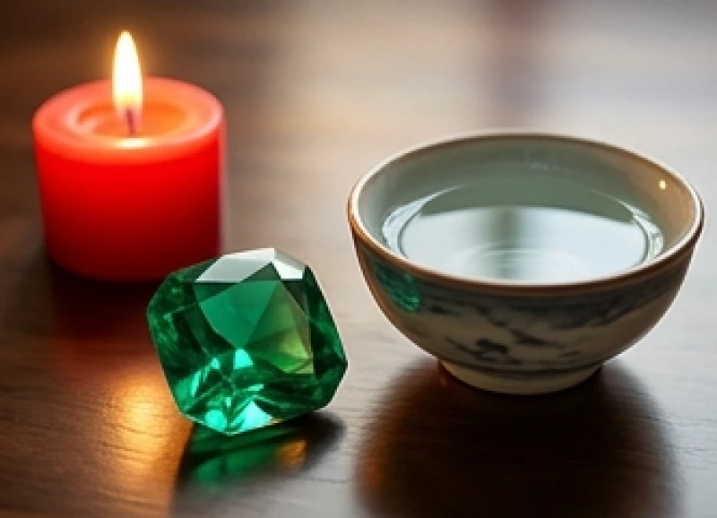 Hai luồng ánh sáng xanh và đỏ hòa quyện qua một viên ngọc lục bảo để hóa giải xung khắc.