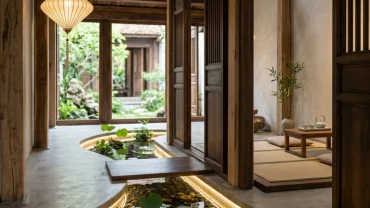 Không gian nội thất tĩnh lặng với các yếu tố phong thủy cân bằng giúp hóa giải tứ hành xung tuổi tý