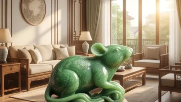 Tượng chuột ngọc bích đặt trong không gian phong thủy giúp hóa giải tứ hành xung tuổi Tý