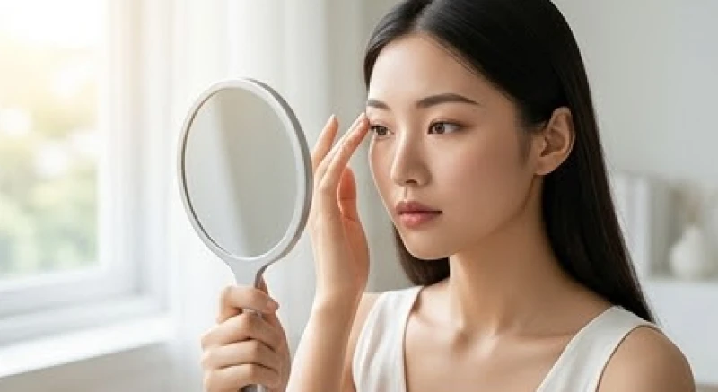 Tướng mắt một mí: Luận giải vận mệnh và cách phân biệt mắt lươn 2 Cô gái trẻ đang cầm chiếc gương nhỏ ngang tầm mắt để quan sát vùng da mi trên