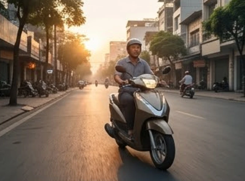 Mơ thấy chạy xe máy: Giải mã điềm báo và con số theo phong thủy 2 Người đàn ông tự lái xe máy di chuyển mượt mà trên bề mặt đường bằng phẳng trong một khung cảnh bình yên