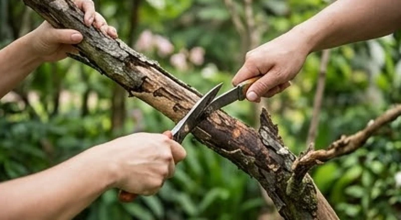 Mơ thấy cây cối: Giải mã điềm báo, góc nhìn tâm lý và con số 3 Cảnh một người đang dùng rìu dứt khoát chặt bỏ cành cây đã mục nát trong khuôn viên vườn nhà