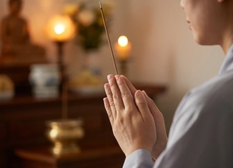 Văn khấn Phật hàng ngày tại gia: Bài cúng chuẩn nghi thức 2 Người Phật tử chắp tay búp sen trang nghiêm khi thực hành các nghi thức tín ngưỡng