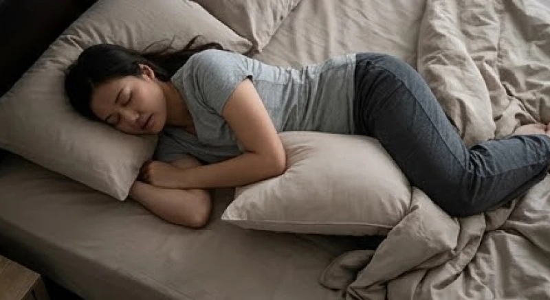 Mơ thấy bị bóp cổ: Giải mã điềm báo, bóng đè và cách khắc phục 7 Tư thế nằm nghiêng bên trái an toàn với một chiếc gối đệm mềm mại được kẹp ở giữa hai chân