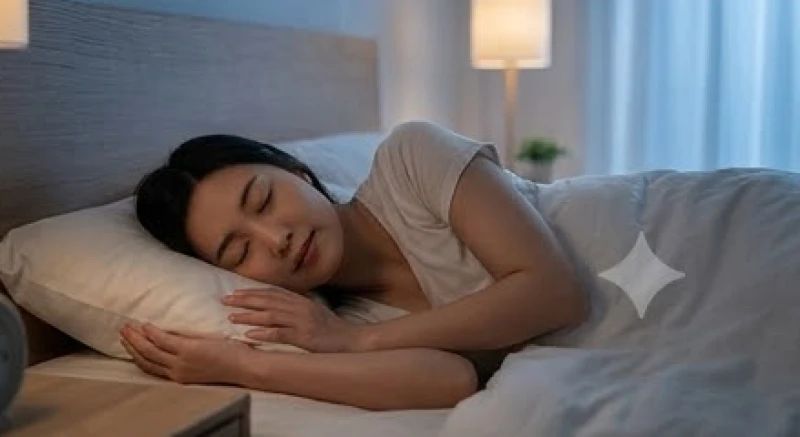Người phụ nữ nằm nghiêng thoải mái trên giường để đón nhận một giấc ngủ sâu