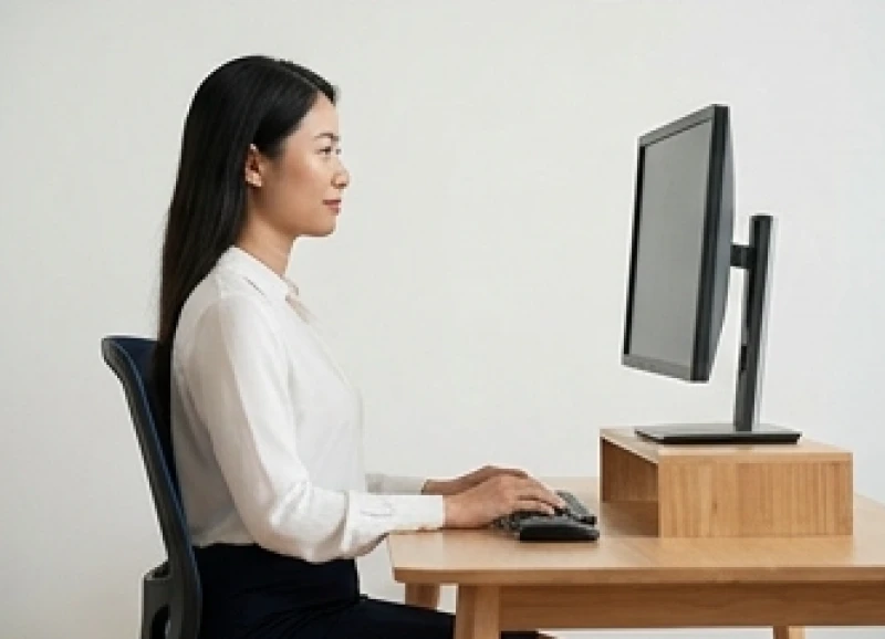 Ngồi thẳng lưng và kê cao màn hình máy tính ngang tầm mắt giúp vùng cổ phẳng phiu.