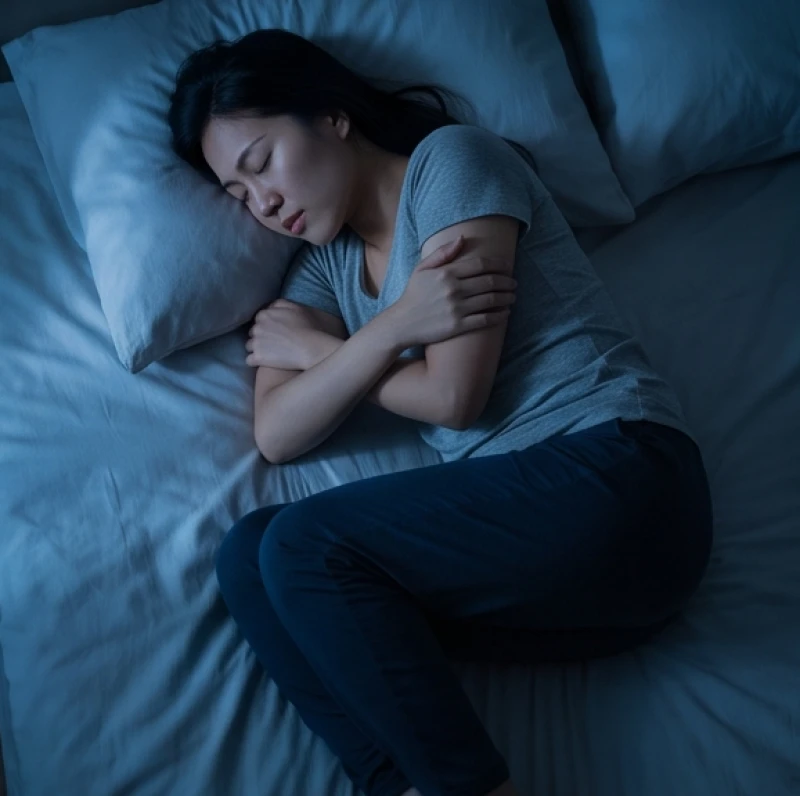 Cô gái ngủ nghiêng cuộn tròn người và chắp hai tay bó sát vào ngực gây cản trở lưu thông máu cánh tay