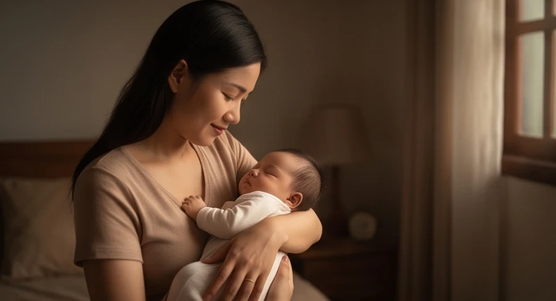 Mơ thấy cõng trẻ con: Điềm báo gánh nặng và cách hóa giải 3 Người phụ nữ âu yếm bế một em bé sơ sinh trước ngực thể hiện sự chở che và sẵn sàng đón nhận tình cảm