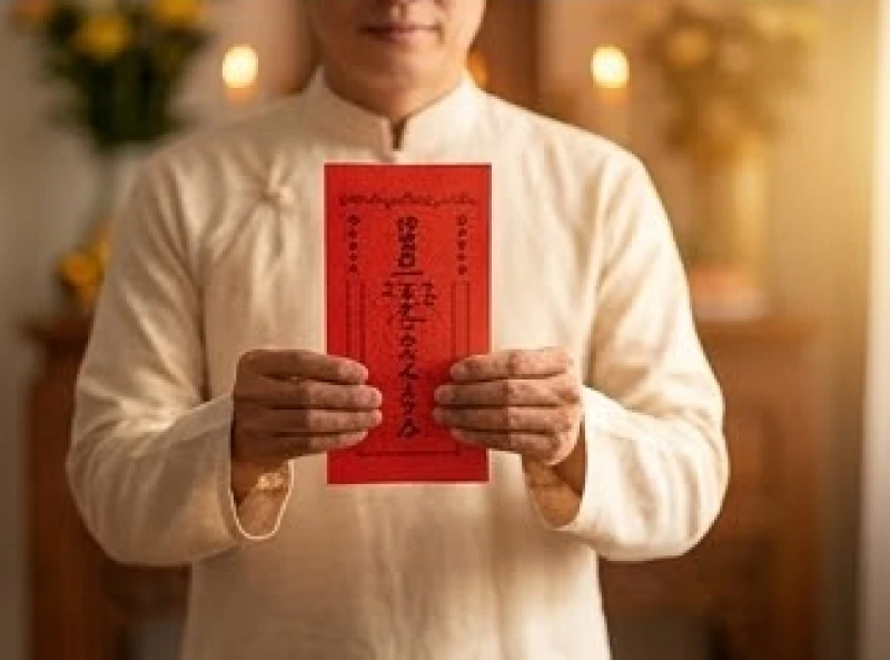 Văn khấn trưa 30 Tết: 3 bài cúng cổ truyền và trình tự hành lễ 9 Gia chủ cẩn thận cầm tờ giấy đỏ chép văn khấn ngang tầm ngực, giữ lưng thẳng trang nghiêm khi làm lễ