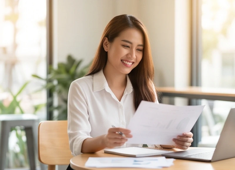 Người phụ nữ tràn đầy năng lượng tích cực và tự tin giải quyết công việc sau khi có giấc mơ thấy hôn người yêu