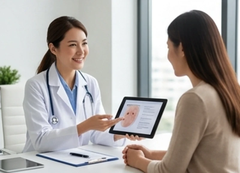 Chuyên gia da liễu đang thảo luận và tư vấn chi tiết phác đồ điều trị cùng bảng chi phí xóa nốt ruồi với bệnh nhân