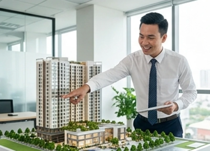 Sự nghiệp tuổi Mùi: Chọn nghề theo năm sinh và đối tác làm ăn 5 Chuyên viên tư vấn đang trình bày mô hình dự án bất động sản cao cấp cho các khách hàng