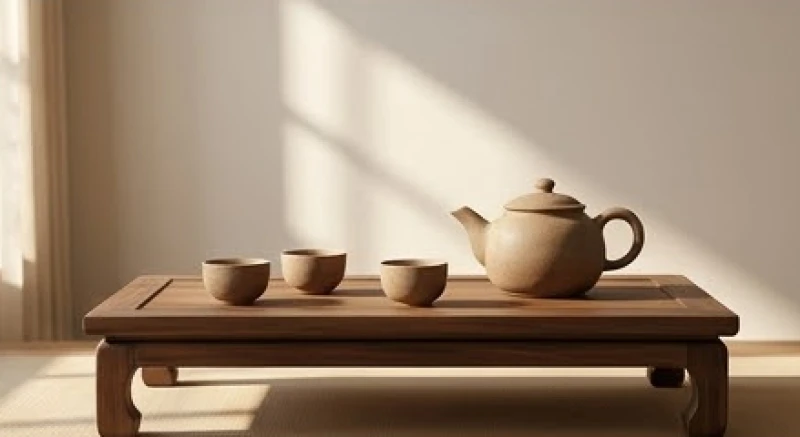 Trà cụ bằng gốm sứ mộc mạc tượng trưng cho sự bình yên và tĩnh tại trong gia đạo nữ mạng 1963