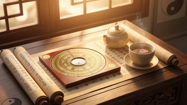 Bản đồ tử vi trọn đời tuổi ất dậu 1945 nam mạng kết hợp cùng la bàn phong thủy trên bàn gỗ cổ