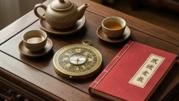 Lá số tử vi trọn đời tuổi Bính Thân 1956 nam mạng với la bàn phong thủy và ấm trà mạn truyền thống