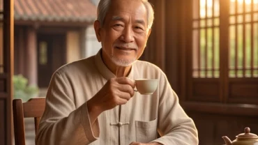 Người đàn ông lớn tuổi thanh tao thưởng trà, đại diện tử vi trọn đời tuổi bính tuất 1946 nam mạng khi xế chiều