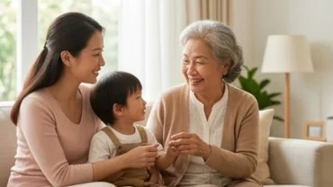 Cụ bà rạng rỡ bên con cháu, thể hiện hậu vận bình an của tử vi trọn đời tuổi Canh Thìn 1940 nữ mạng