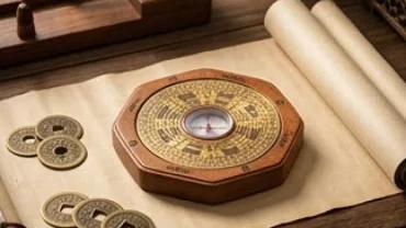 Bản đồ bát quái và tiền xu phong thủy thể hiện tử vi trọn đời tuổi Kỷ Mão 1999 nam mạng
