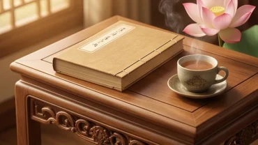 Cuốn sách tử vi trọn đời tuổi kỷ mùi 1979 nữ mạng đặt trên bàn gỗ cổ kính
