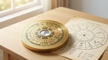 Lá số tử vi trọn đời tuổi nhâm thìn 2012 nam mạng đặt trên bàn gỗ cùng la bàn phong thủy