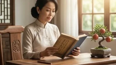 Sách tử vi trọn đời tuổi tân dậu 1981 nữ mạng và vật phẩm phong thủy được sắp xếp tinh tế trên bàn gỗ
