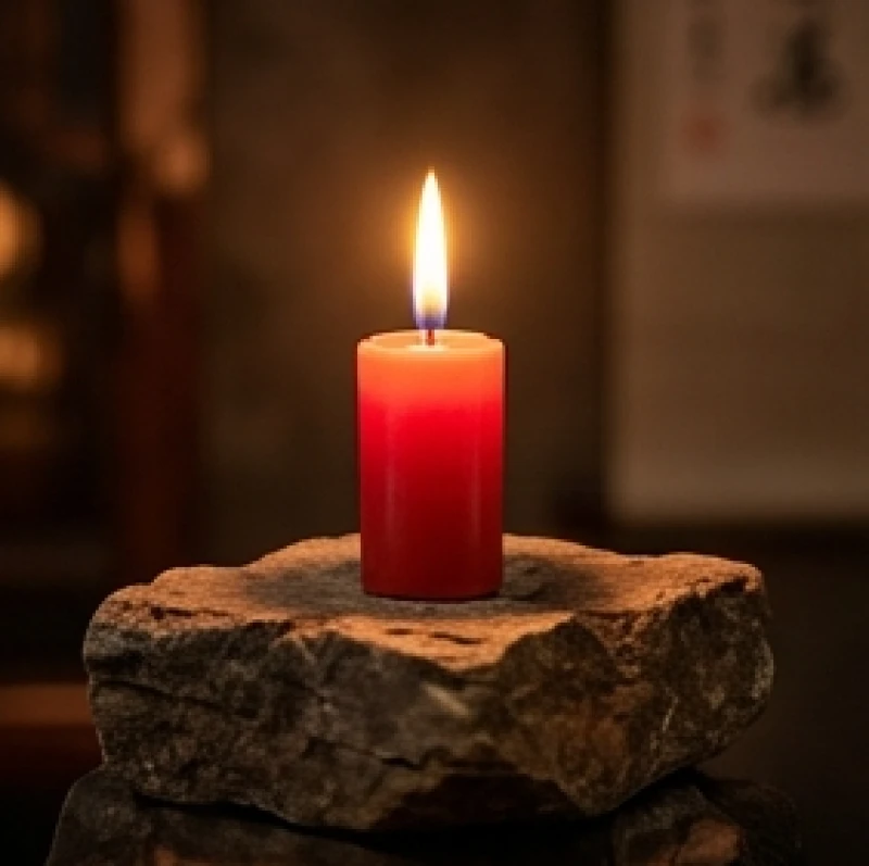 Ngọn nến đỏ cháy sáng trên bệ đá tượng trưng cho ngọn lửa nhiệt huyết của người tuổi Ất Hợi mệnh Sơn Đầu Hỏa
