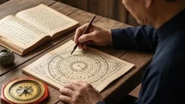 Chuyên gia phong thủy đang luận giải lá số tử vi tuổi Bính Ngọ 1966 năm 2027 trên mặt bàn gỗ