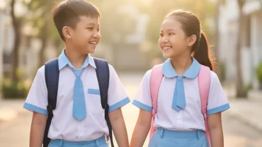 Bé trai và bé gái rạng rỡ cắp sách đến trường trong vận trình tử vi tuổi bính thân 2016 năm 2027