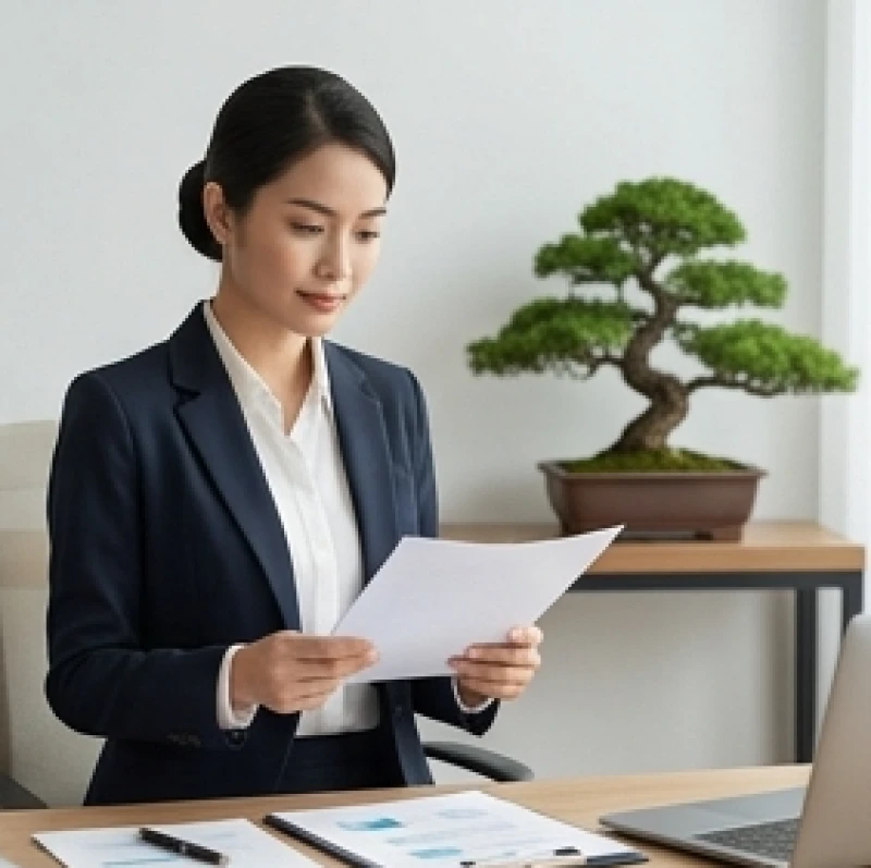 Doanh nhân đang điềm tĩnh đọc tài liệu trong không gian làm việc tĩnh lặng