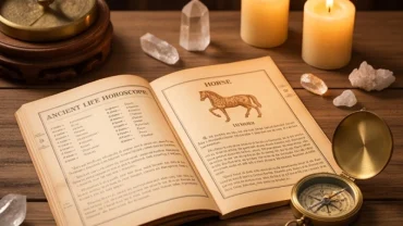 Lá số tử vi tuổi ngọ trọn đời với các vật phẩm phong thủy truyền thống trên bàn gỗ