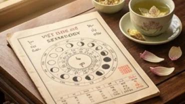 Lá số tử vi tuổi nhâm dần 1962 năm 2026 đặt trên bàn trà gỗ truyền thống