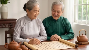 Ông bà lớn tuổi xem lá số tử vi tuổi Nhâm Ngọ 1942 năm 2027 trong không gian gia đình ấm cúng