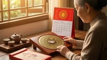 Gia chủ xem tử vi tuổi quý mão 1963 năm 2026 với la bàn phong thủy và sổ tay
